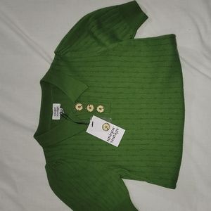 Unique Vintage Avocado Green Collared Sweater Top NWT Large